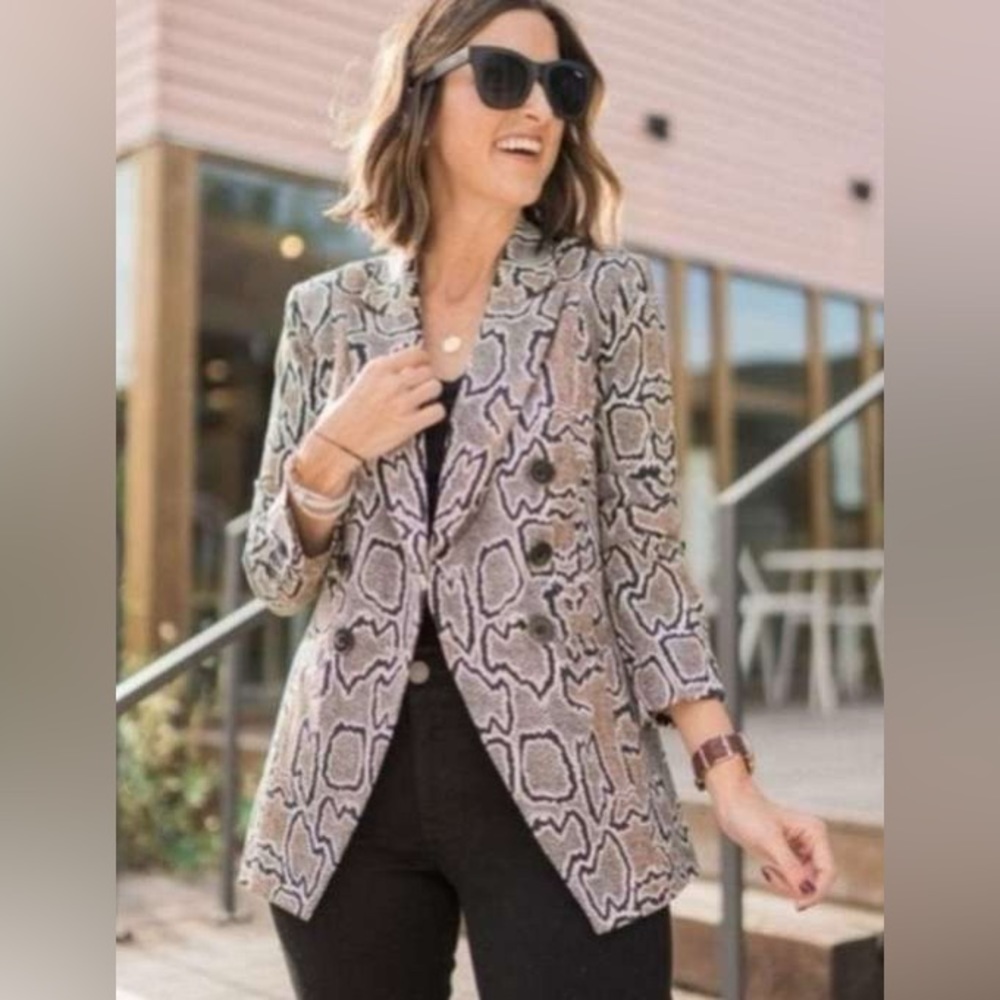 Cabi Python Blazer Tan Gray Neutral Snakeskin Pri… - image 2